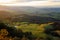 Vast view hilly landscape at coastal region in Australia by sunset