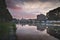 Vatican City, Rome, Italy, Beautiful Vibrant Night image Panorama of St. Peter`s Basilica, Ponte St. Angelo and Tiber River at Dus