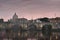 Vatican City, Rome, Italy, Beautiful Vibrant Night image Panorama of St. Peter`s Basilica, Ponte St. Angelo and Tiber River at Dus