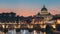 Vatican, Italy. Papal Basilica Of St. Peter In The Vatican And Aelian Bridge In Evening Night Illuminations. Day To
