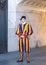 Vatican soldiers. Swiss Guard of the Vatican. The dress uniform of the Swiss Guardsman. Vatican. Rome. Italy