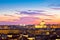 Vatican sunset. Colorful dusk view of Rome and Vatican rooftops and landmarks
