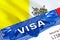 Vatican Visa in passport. USA immigration Visa for Vatican citizens focusing on word VISA. Travel Vatican visa in national