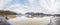 Vatnajoekull glacier in Iceland panorama of glacier lake ice floes floating around