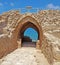 Vault of the gate of the passage to the Crusader fortress in the Apollonia National Park in Israel
