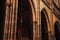 Vaulted arches in vaults of ancient European Gothic Cathedral close-up, reference concept art