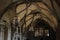 Vaulted ceiling in the Gothic cathedral and the ancient elements of the decor in the medieval style. Cultural traditions