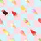 VBlue and pink square backgrounds, many cute vector ice cream seamless patterns of different flavors, used for wrapping paper, Adv