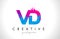 VD V D Letter Logo with Shattered Broken Blue Pink Texture Design Vector.