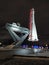 VDNH Vostok space rocket by night, Moscow, Russia