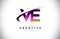 VE V E Grunge Letter Logo with Purple Vibrant Colors Design. Creative grunge vintage Letters Vector Logo