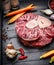 Veal shank slices meat and ingredients for Osso Buco cooking