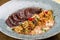 Veal tongues, stewed with bulgur. Classic retro Russian dish