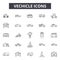 Vechicle line icons, signs set, vector. Vechicle outline concept, illustration: graphic,automobile,deoutsign no entry