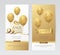 Vectir set of stylish vertical banners with paper shopping bag, golden bow, ribbons and balloons.