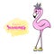 Vecto Cute pink flamingo. Funny illustration with inscription