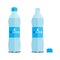 Vector 1 litre bottle of pure water on a white background. Closed and opened