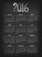 Vector 2016 calendar on black chalk board Europe calendar grid weeks starts on Monday