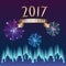 Vector of 2017 happy new year with gold ribbon with firework in