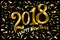Vector 2018 New Year Black background with gold glitter confetti splatter texture. Festive premium design template for holiday gre