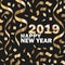 Vector 2019 New Year Black background with Gold Curling Stream. Festive design