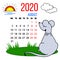 Vector 2020 new year calendar of august month for kids with cute funny mouse.