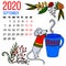 Vector 2020 new year calendar of september month for kids with cute funny mouse smelling cocoa drink.