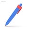 Vector 3D Ballpoint Pen icon. Cute cartoon 3d pen. Realistic 3d blue ballpoint mechanical pen. Vector illustration