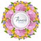 Vector 3d banner with realistic flowers of rose, celandine and viola. Floral round wreath