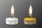 Vector 3d burning realistic candle light or tea light flame icon set closeup isolated on transparency grid background