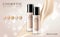 Vector 3D cosmetic make up illustration foundation product bottle with creamy shiny elegant background