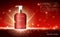 Vector 3D cosmetic make up illustration product lotion bottle with shiny red background