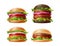 Vector 3d delicious burgers set, fastfood snack