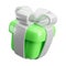 Vector 3d green gift box. Minimal 3d render cute realistic turquoise present with silver ribbon