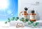 Vector 3d herbal oil pipette skin care bottle