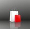 Vector 3D icon two empty realistic white and red paper packages or bags for shopping or gifts. Objects on black or gray