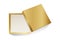 Vector 3d Illustration of golden opened empty gift on white background. Top view.
