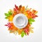 Vector 3d illustration with white empty mug and saucer isolated