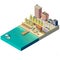 Vector 3d isometric beach. Hotels on boardwalk