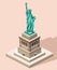 Vector 3d isometric icon of Statue of Liberty with flat style colored background and shadow