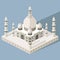 Vector 3d isometric icon of Taj Mahal mausoleum with colorful flat style shadow and background