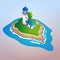 Vector 3d isometric lighthouse on island