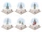 Vector 3d isometric snow globes with world famous landmarks inside. Collection of christmas illustrations isolated on white backgr