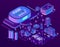 Vector 3d isometric ultraviolet megapolis with stadium