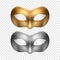 Vector 3d Reaistic Golden, Silver Carnival Mask Set. Metallic Face Carnival Mask for Man or Woman Closeup. Secret