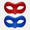 Vector 3d Reaistic Red and Blue Carnival Mask Set. Metallic Face Carnival Mask for Man or Woman Closeup. Secret