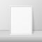 Vector 3d Realistic A4 White Wooden Simple Modern Frame on a White Shelf or Table and White Wall Background. It can be