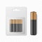 Vector 3D Realistic Alkaline Battery Set in Paper Blister Closeup Isolated. AA Size. Design Template for Branding and
