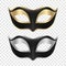 Vector 3d Realistic Blac Foil Carnival Face Mask Icon Set Closeup Isolated. Mask for Party, Masquerade Closeup. Design