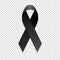 Vector 3d realistic black awareness ribbon icon closeup isolated on transparency grid background. Mourning, melanoma and